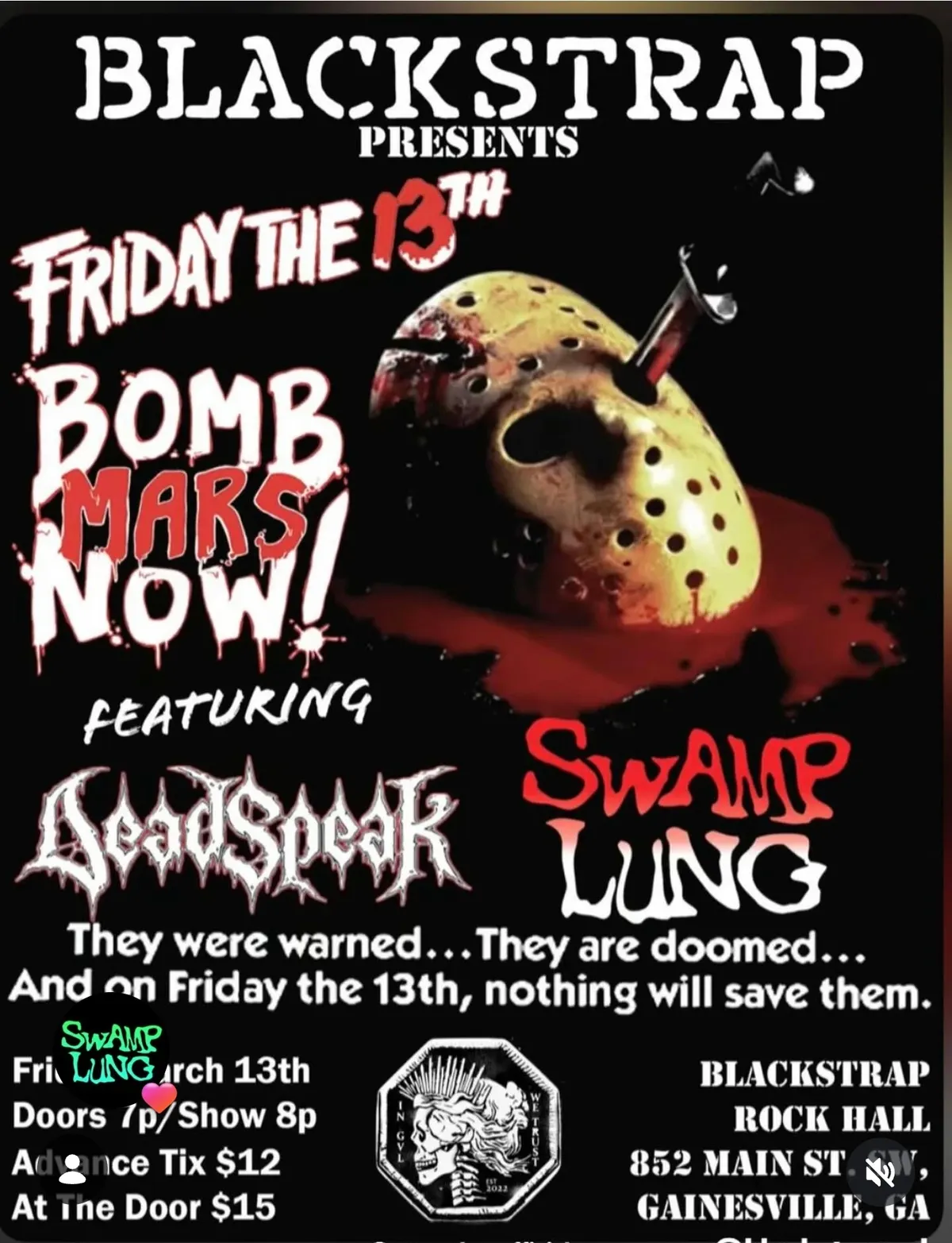 Blackstrap Rock Hall flyer — Swamplung MAR 13 2025